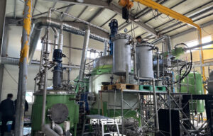 Activated carbon adsorption tower installation for odor removal at waste treatment facility